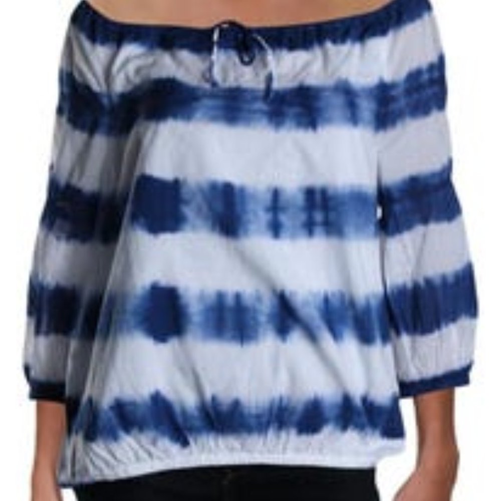Easy Wear Tie Dyed Blues Stripey Top